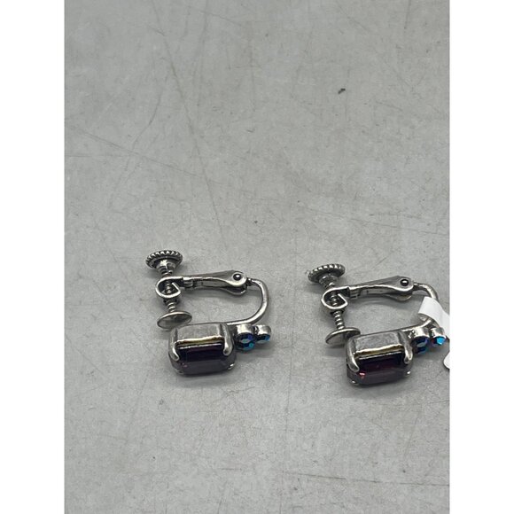 Mariana dangle drop twist earrings rectangle purple handmade crystal READ NEW - Picture 3 of 5